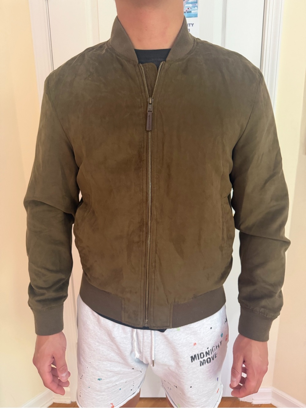 Mango MNG Olive Suede Effect Bomber Jacket - Men